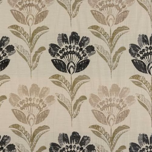 Stone-toned floral fabric with charcoal and taupe leaf motifs