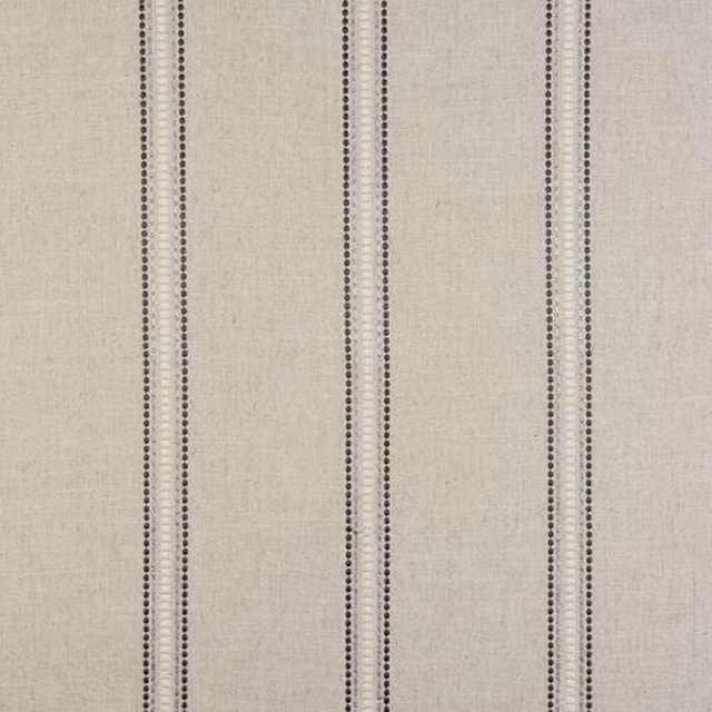 Pale grey-beige striped fabric with narrow charcoal dotted lines and woven texture