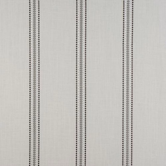 Cream linen-blend fabric with fine vertical dotted grey stripes
