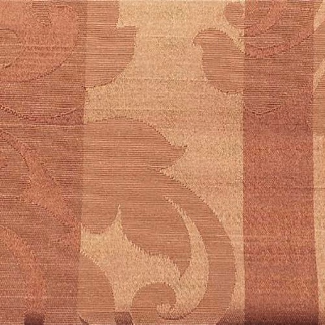 Terracotta and beige striped woven fabric with large decorative motifs