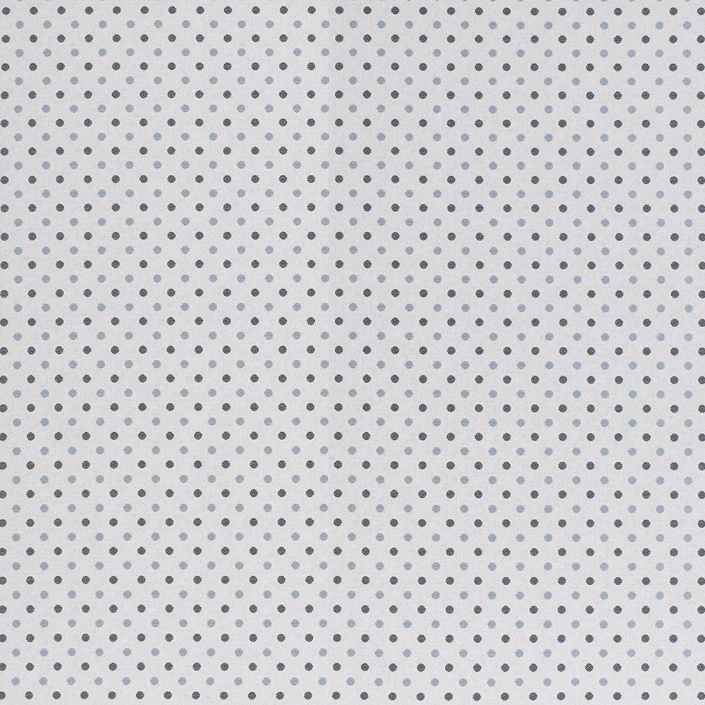 Light ground fabric with tiny cornflower-blue polka dots in a neat allover repeat