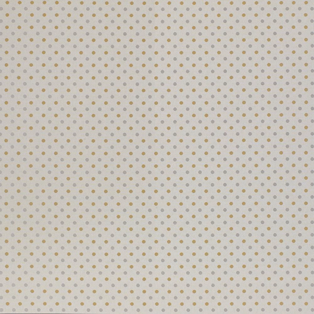 Pale ivory fabric with small evenly spaced ochre polka dots