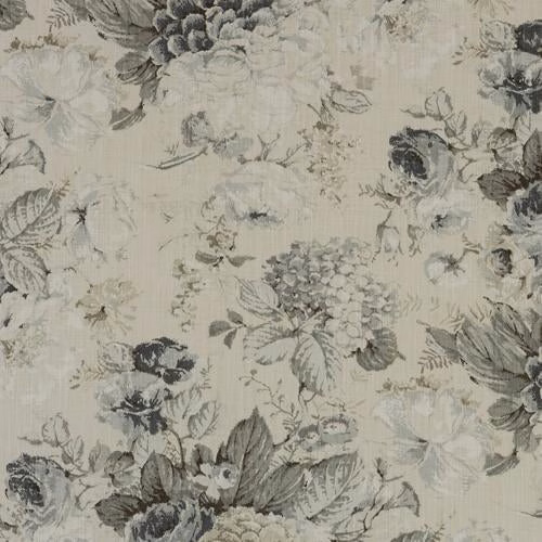 Large grey and ivory floral cotton fabric with soft botanical detailing