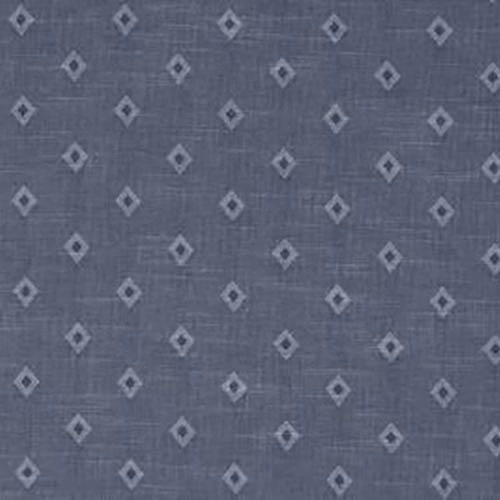Blue-grey cotton fabric with small diamond motif and slubbed weave