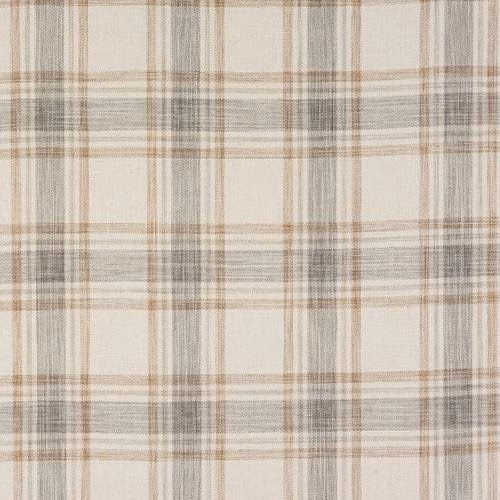 Soft dove-grey and beige checked fabric with a pale woven ground