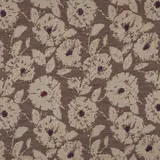 Taupe floral fabric with cream blossoms and plum centres, slightly slubbed texture