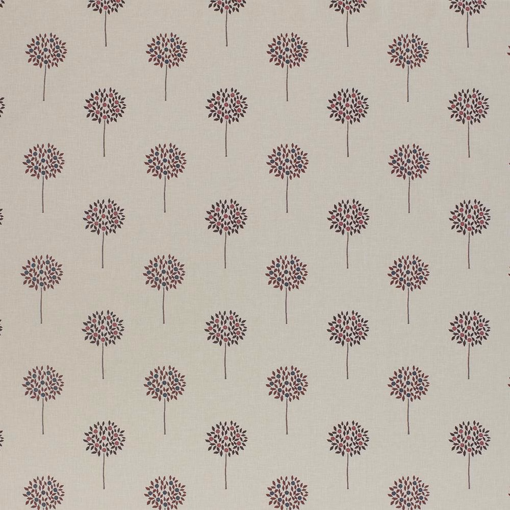 Cream fabric with small berry tree motifs in pink, plum and blue