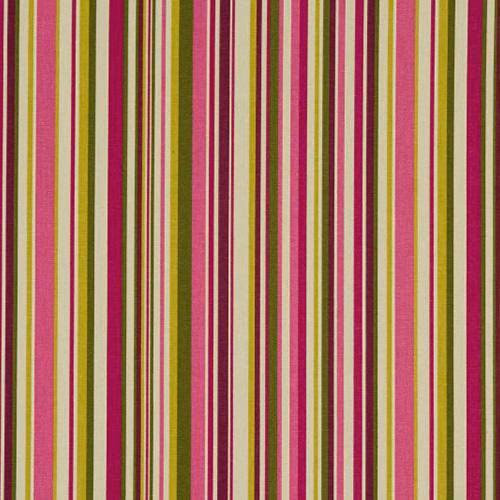 Vertical striped cotton fabric in fuchsia, lime, cream and brown