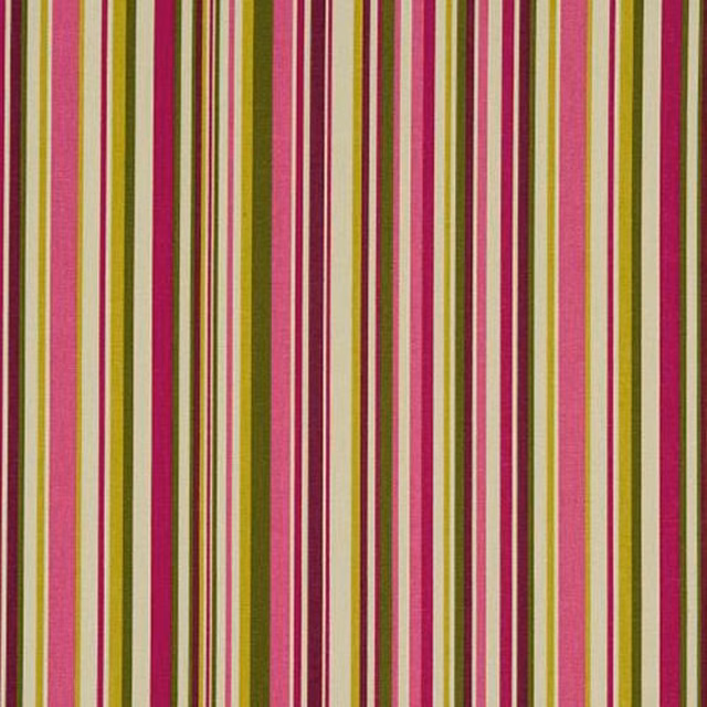 Vertical striped cotton fabric in fuchsia, lime, cream and brown