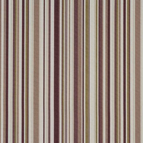 Vertical striped cotton fabric with mulberry, cream, olive and beige bands