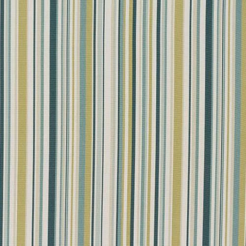 Vertical striped cotton swatch in spruce green, cream, teal and yellow