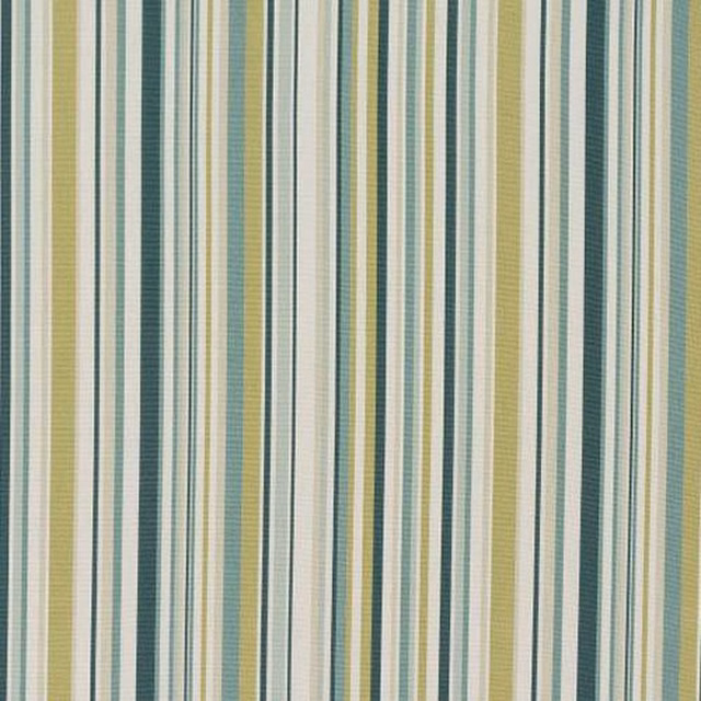Vertical striped cotton swatch in spruce green, cream, teal and yellow