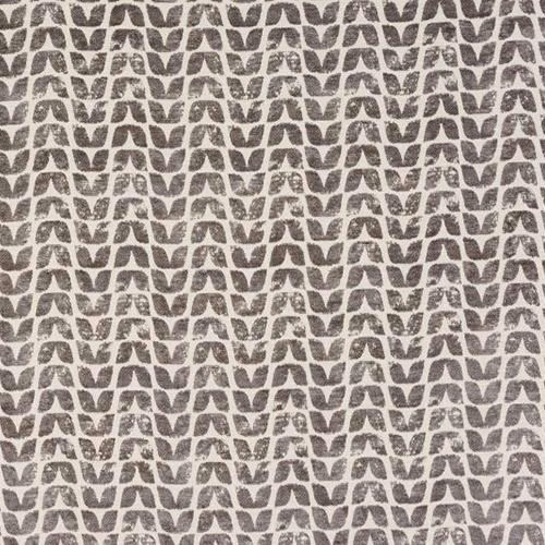 Small repeating charcoal-grey motif on a pale textured fabric ground