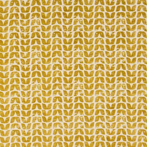 Small repeating ochre geometric motif on a pale ground, with textured woven look