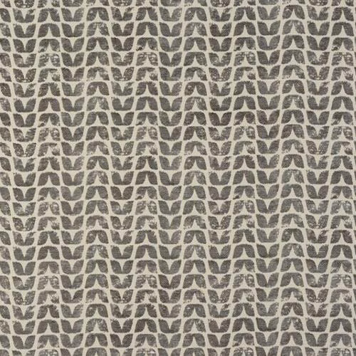 Small repeating pewter-grey motif on a pale textured fabric ground