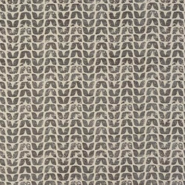 Small repeating pewter-grey motif on a pale textured fabric ground