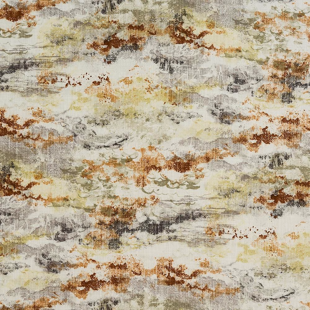 Abstract cotton swatch with burnt orange, cream, grey and muted olive marks