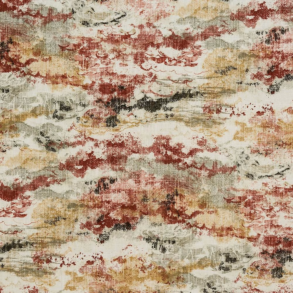 Abstract rust red, cream and gold cotton fabric with a painterly textured weave