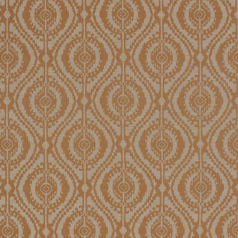 Burnt orange geometric woven fabric with a taupe-beige ground