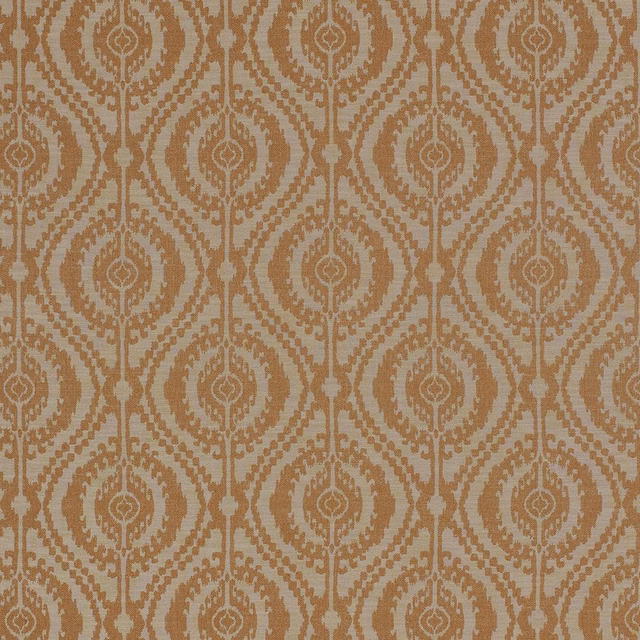 Burnt orange geometric woven fabric with a taupe-beige ground