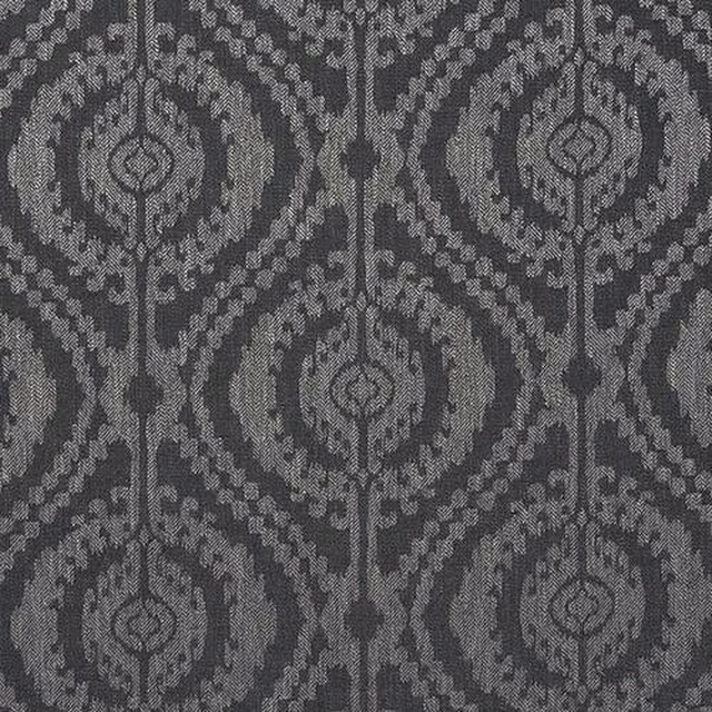 Charcoal geometric woven fabric swatch with tonal medallion pattern