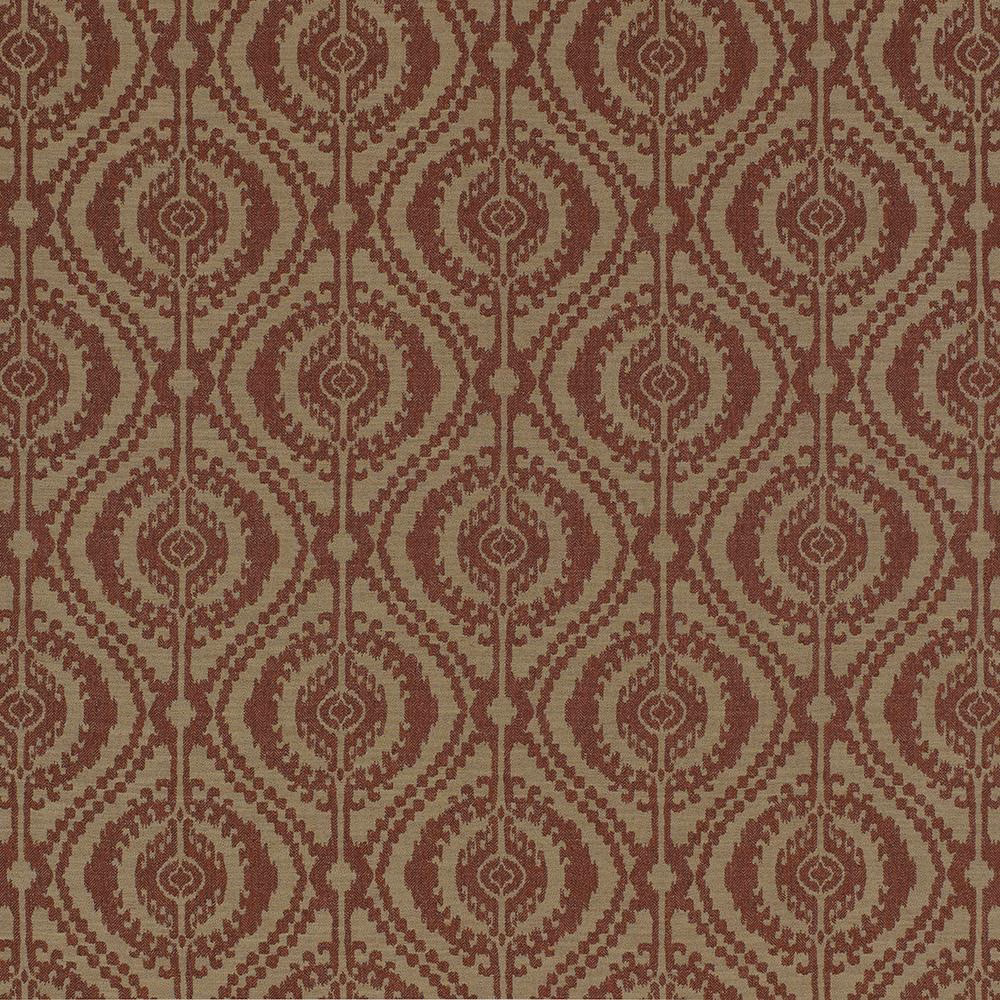Rust terracotta woven fabric with repeating rounded medallion motif on a natural ground
