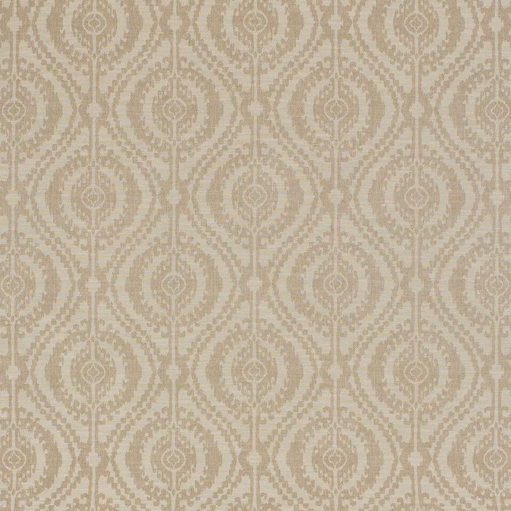 Pale beige geometric fabric with linked medallion pattern and woven texture