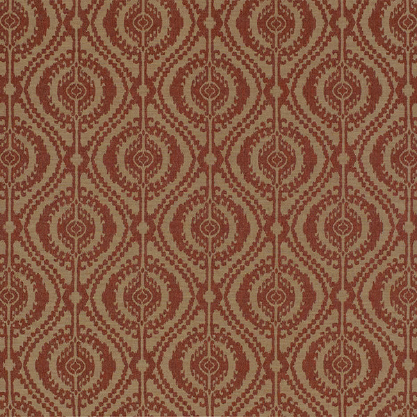 Rust red damask pattern on a muted earthy ground with textured woven finish