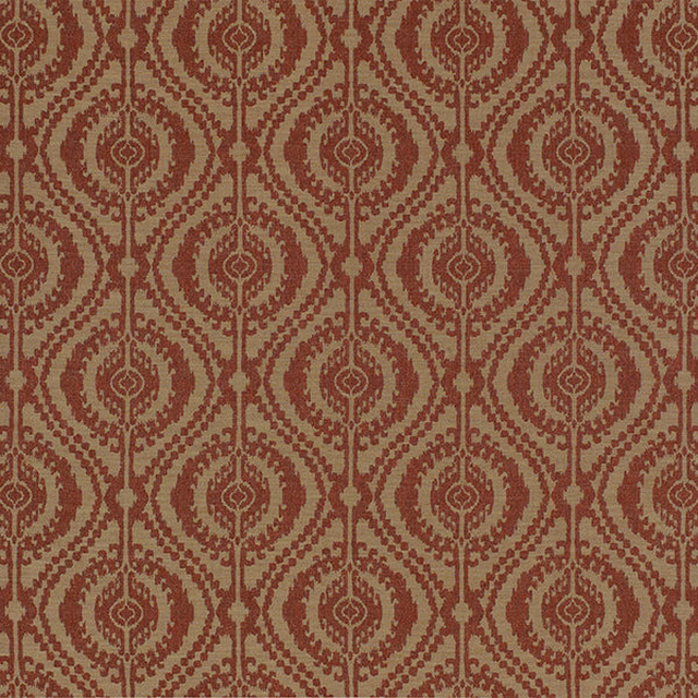 Rust red damask pattern on a muted earthy ground with textured woven finish