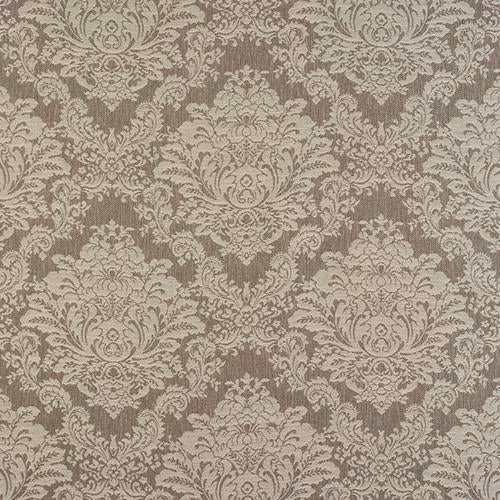 Taupe damask fabric with light linen-toned motif and textured woven ground