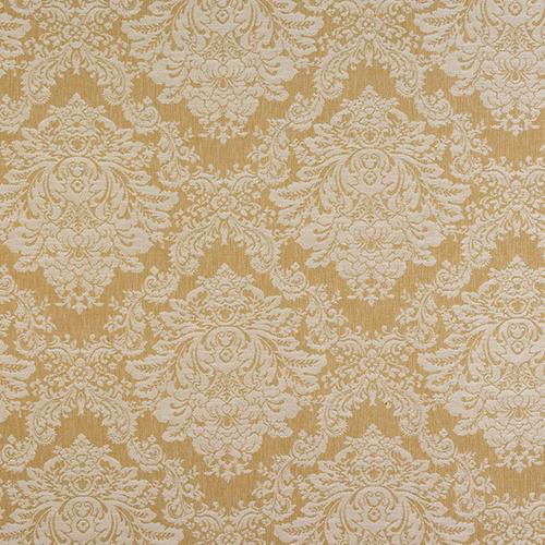 Moss-gold damask fabric with creamy ornate floral motifs