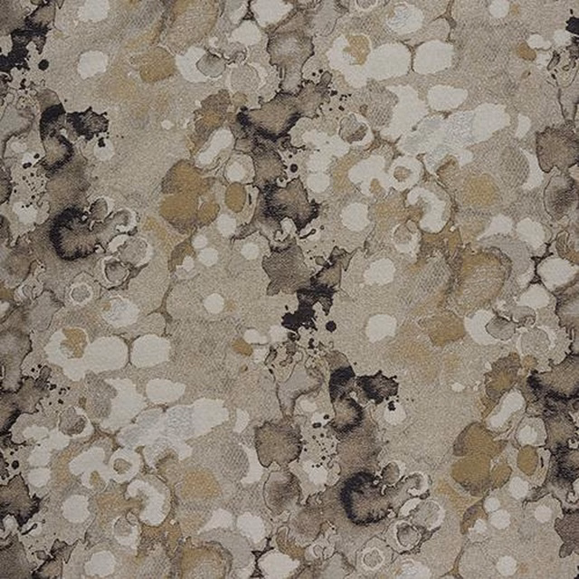Abstract grey, taupe and ivory fabric with mottled painterly spots and smoky outlines