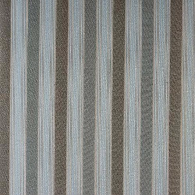 Vertical striped fabric with soft French blue, pale grey and taupe woven bands