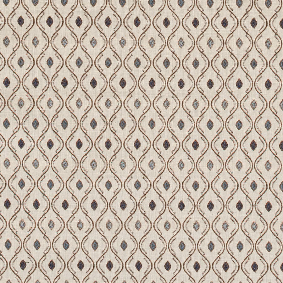Stone fabric with small indigo teardrop motifs in a wavy lattice pattern