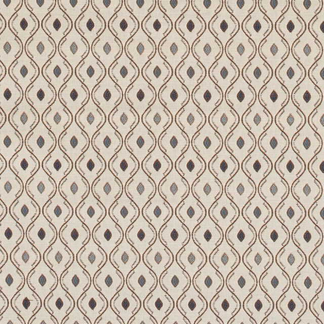 Stone fabric with small indigo teardrop motifs in a wavy lattice pattern