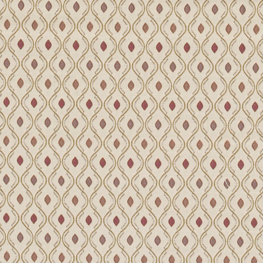 Cream fabric swatch with repeating ogee lattice and small mulberry motifs