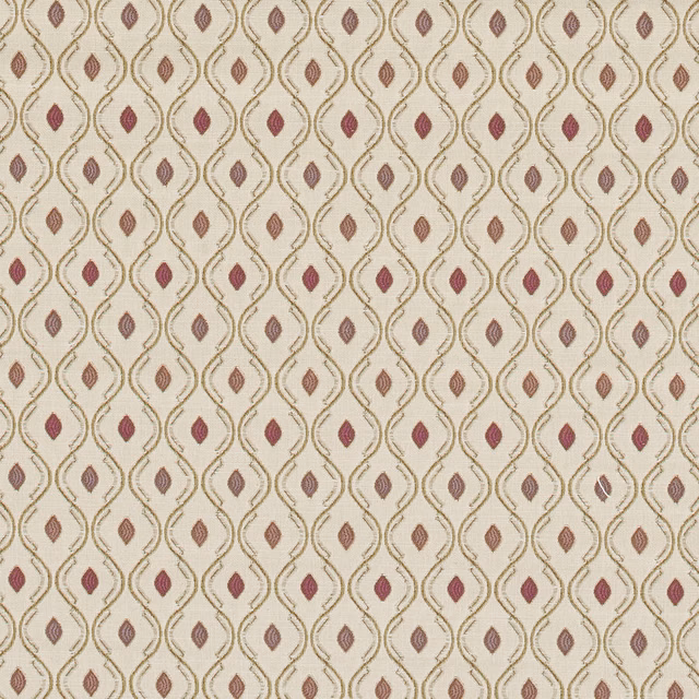 Cream fabric swatch with repeating ogee lattice and small mulberry motifs