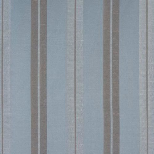 Soft duck egg blue striped fabric with fine taupe-grey vertical lines