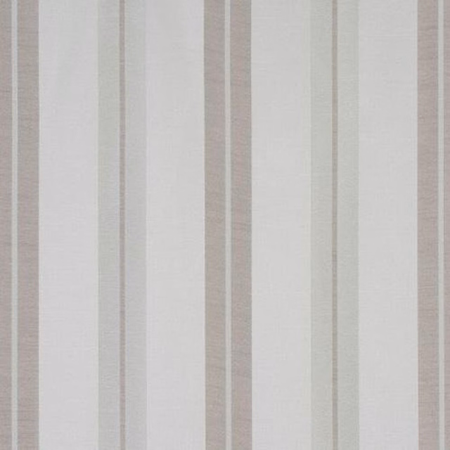 Pale neutral striped fabric swatch with soft taupe and beige vertical bands