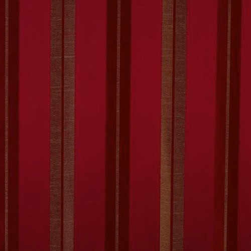 Deep red striped fabric with narrow bronze-brown vertical bands and a subtle sheen