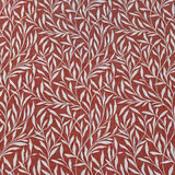 Russet red fabric swatch with trailing ivory leaf pattern