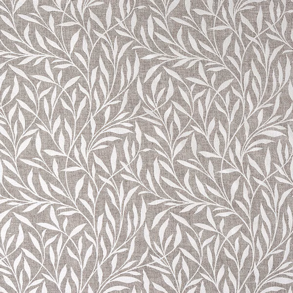 Taupe and off-white leafy trailing pattern on a textured woven fabric