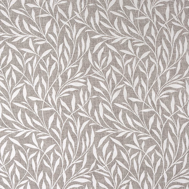 Taupe and off-white leafy trailing pattern on a textured woven fabric