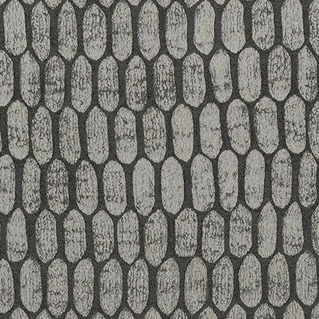 Charcoal woven fabric with light stone oval motifs in vertical rows