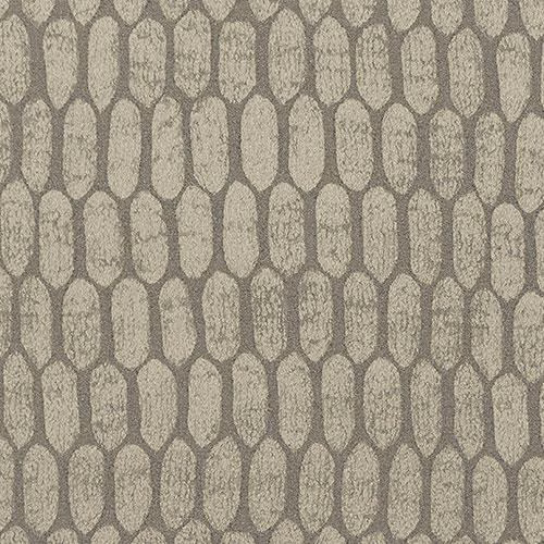 Grey woven fabric with elongated oval motif and subtle textured surface