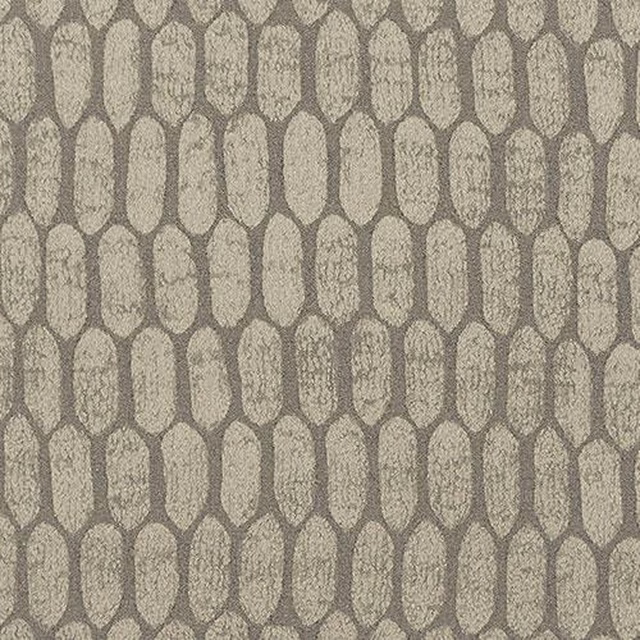 Grey woven fabric with elongated oval motif and subtle textured surface