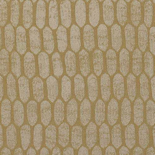 Ochre geometric woven fabric with repeated rounded-hexagon motif