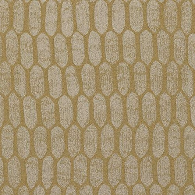 Ochre geometric woven fabric with repeated rounded-hexagon motif