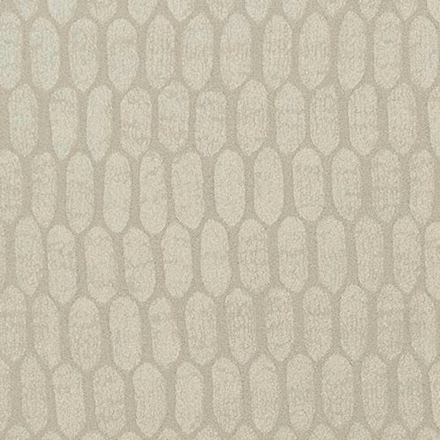 Pale oyster cream geometric fabric with elongated linked motif and subtle woven texture