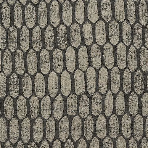 Textured pewter grey fabric with charcoal-outlined oval pebble motif